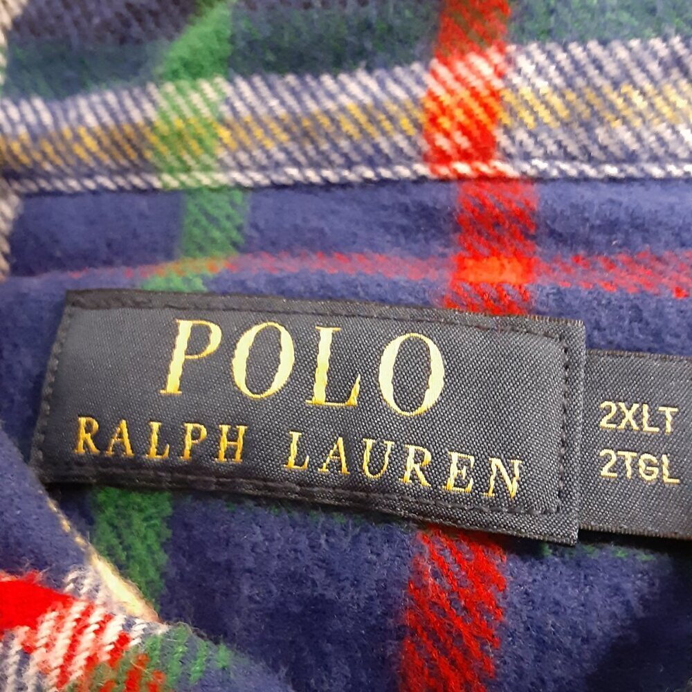 Polo Ralph Lauren (2xlt)Men's  Long Sleeve Red/White/Green Flannel Shirt - Picture 2 of 4